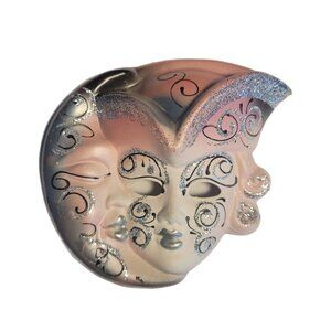 Venetian Face & Moon Ceramic Wall Mask Hand Made in Italy Maschera de Galeone